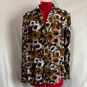 beachlunchlounge Floral Button-Up Blouse - Olive, Black, Beige